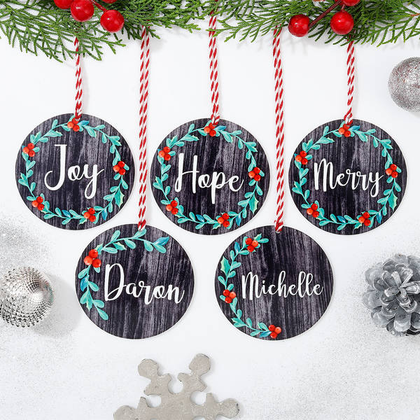 Personalized Merry Christmas Wreath Ornament - Set Of 5