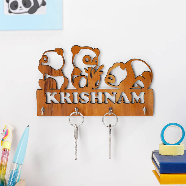 Personalized Panda Wooden Key Holder