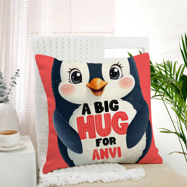 Personalized Penguin Hugs Cushion