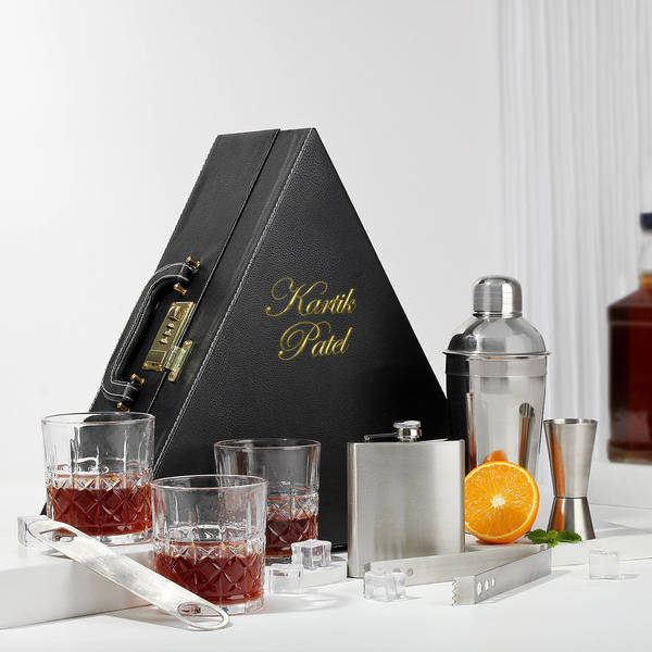 Personalized Premium Black Portable Bar and Cocktail Kit