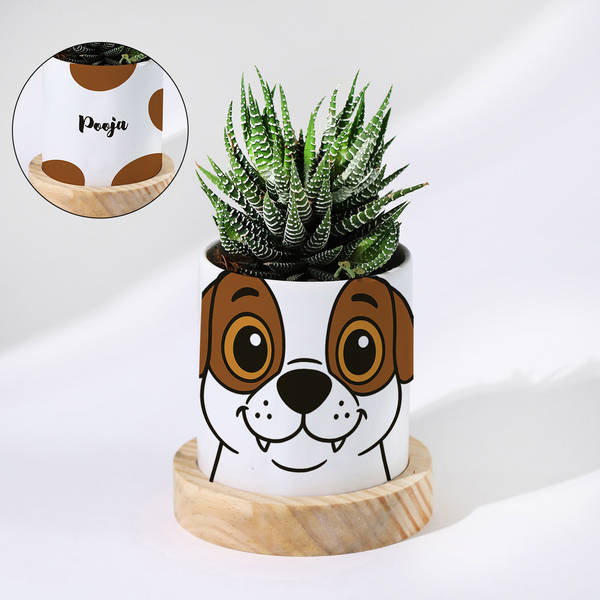 Personalized Puppy Ceramic Planter With Haworthia Plant