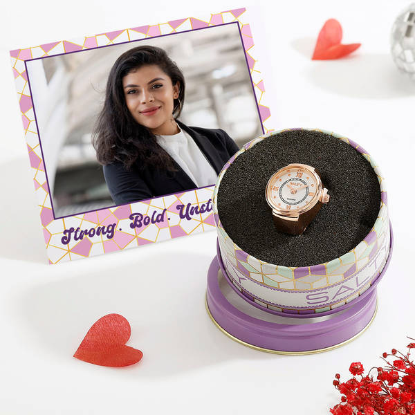 Personalized Rose Gold Finger Watch Combo For Her