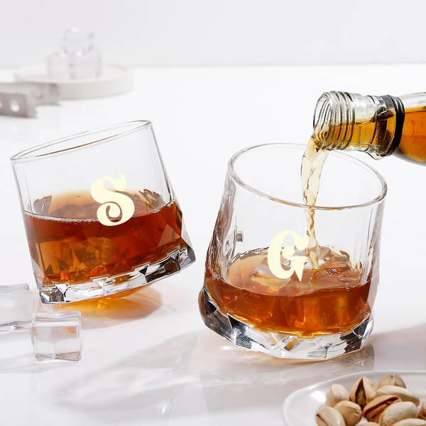 Personalized Rotating Base Whiskey Glass Set - Set of 2