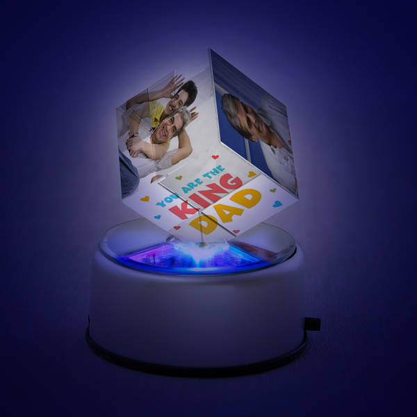 Personalized Rotating Crystal Cube with LED for Dad