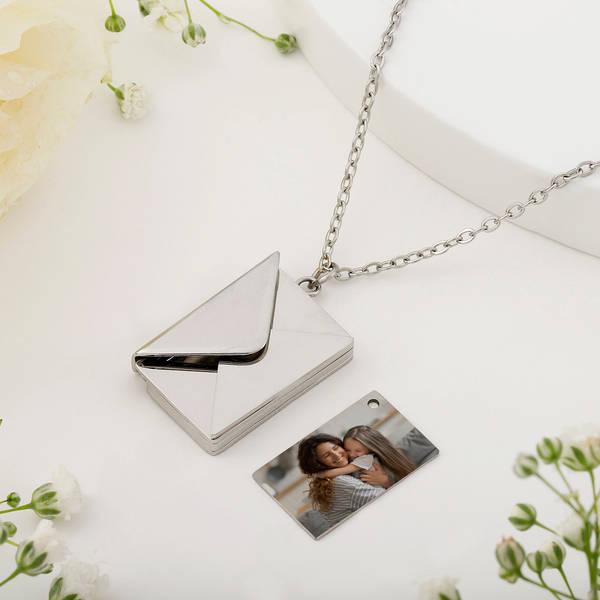 Personalized Silver Love Envelope Pendant For Mom