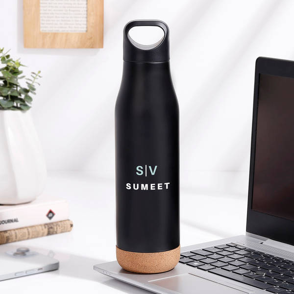 Personalized Sleek Black Metal Water Bottle