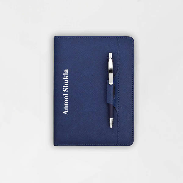 Personalized Sleek Blue Diary And Pen Gift Combo For Him