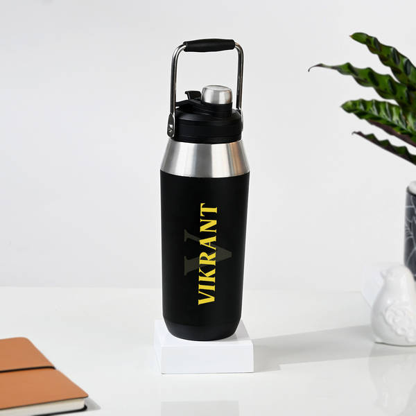 Personalized Stainless Steel Black Water Bottle For Him