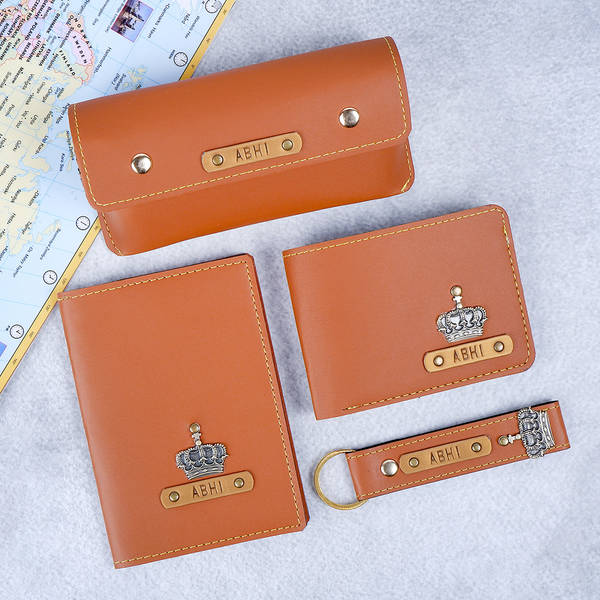 Personalized Tan Brown Travel Essentials