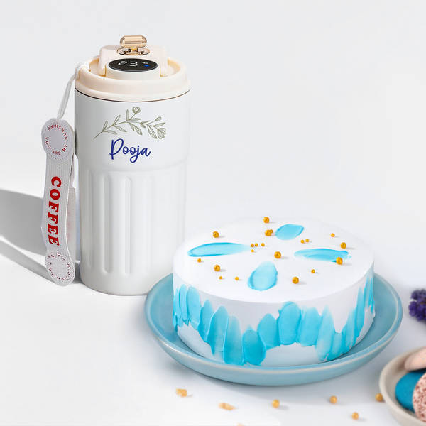 Personalized Temperature Tumbler And Pearl Cake Gift Combo