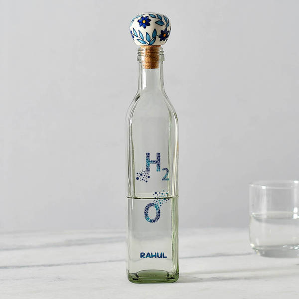 Personalized Water Bottle with Hand Painted Ceramic Stopper