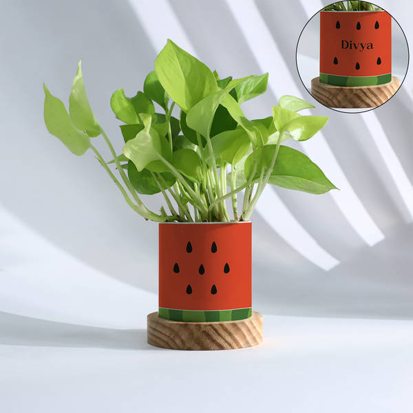 Personalized Watermelon Planter With Money Plant