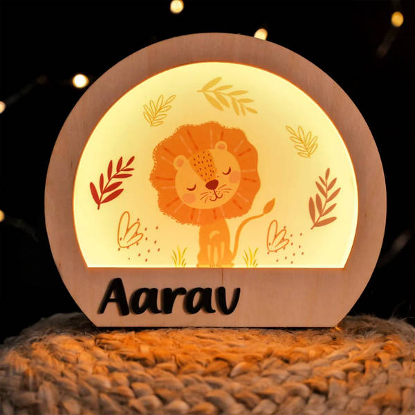 Personalized Wooden Lion Lamp For Kids