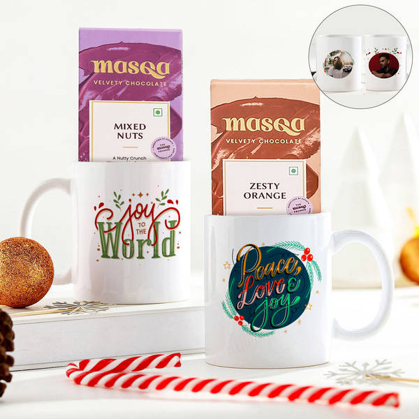 Personalized Xmas Mugs and Chocolates Hamper