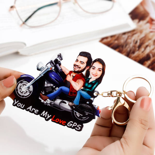 Personalized You Are My Love GPS Caricature Bike Keychain