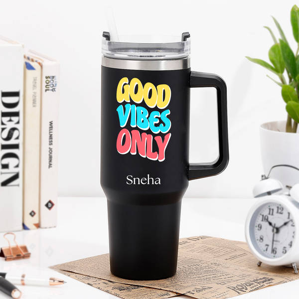 Positive Vibes Personalized Matte Black Tumbler