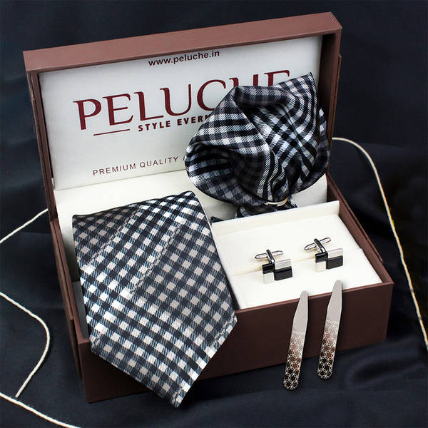 Premium Black Checkered Tie Set - Set Of 4