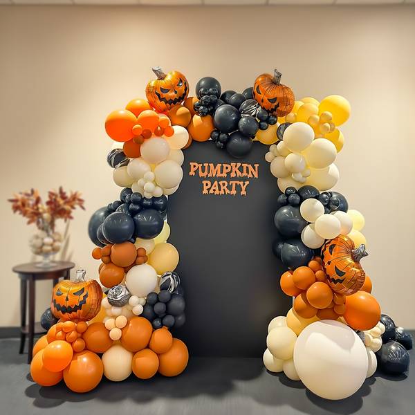 Pumpkin Party Balloon Backdrop For Halloween