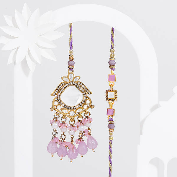 Purple Grace Kundan Bhaiya Bhabhi Rakhi