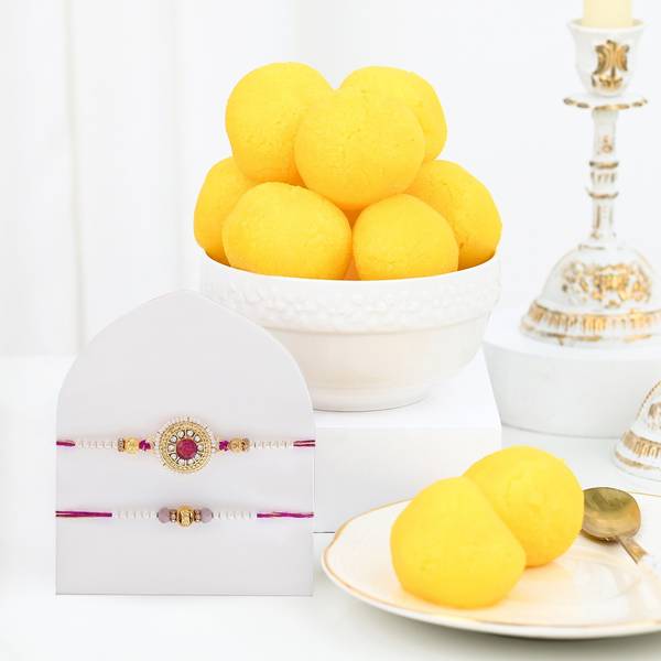 Purple Stone Rakhis With Raajbhog