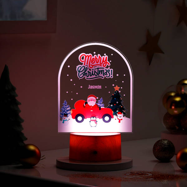 Radiant Personalized Merry Christmas LED Lamp - Brown Base
