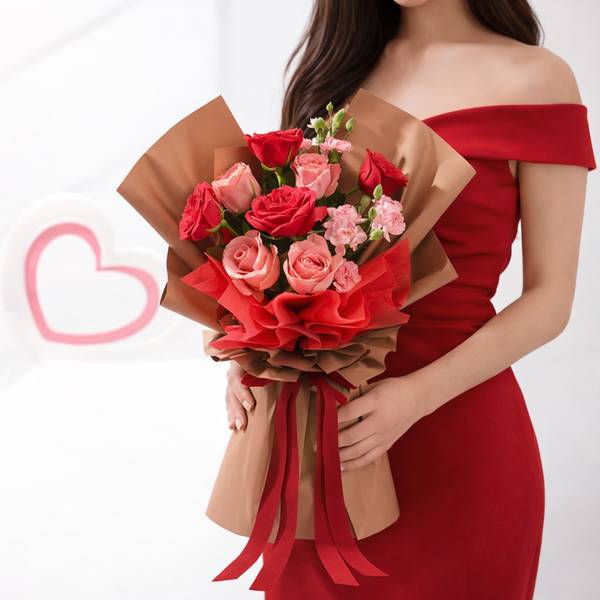 Red and Pink Roses Valentine Bouquet