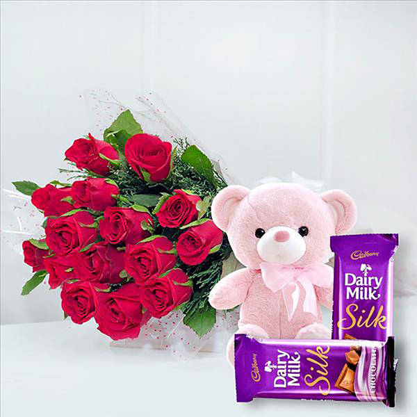 RED ROSES CHOCOLATES AND TEDDY