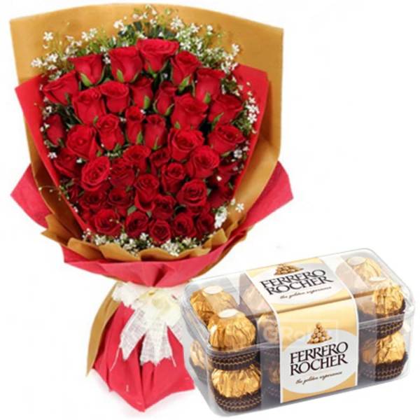 Red Roses & Ferrero Rocher Gift Combo