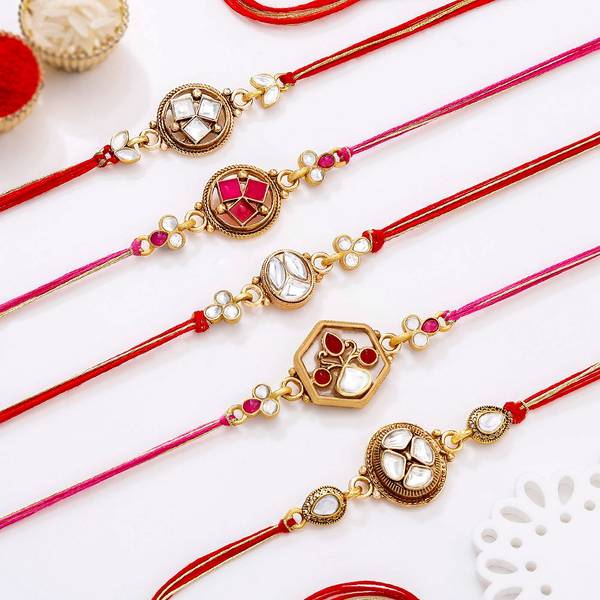 Regal Meena and Kundan Rakhis-Set Of 5