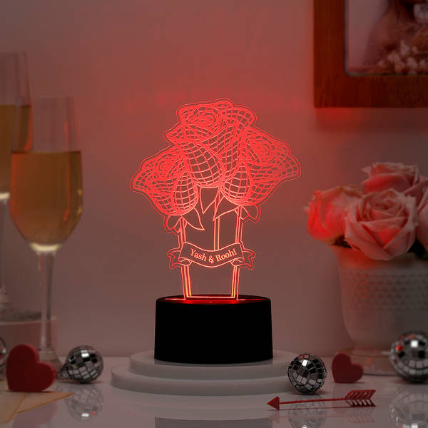 Romantic Roses Personalized LED Lamp With Black Base