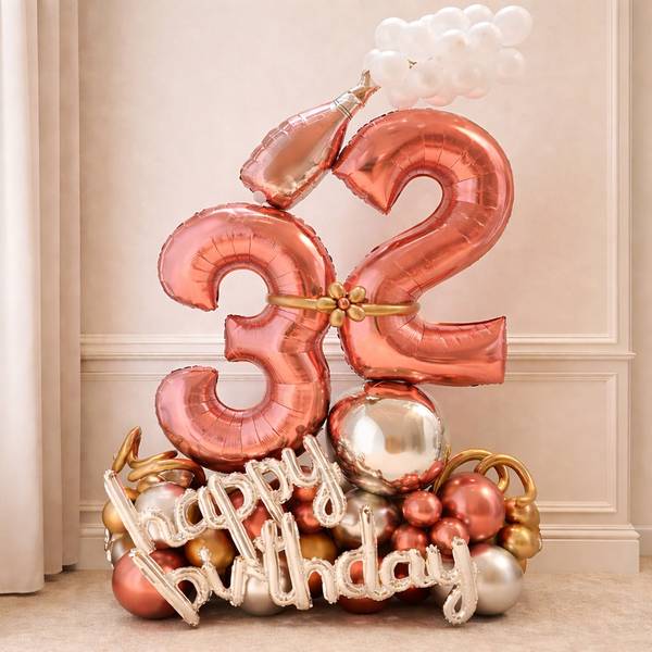 Rose Gold 32nd Birthday Balloon Arrangement