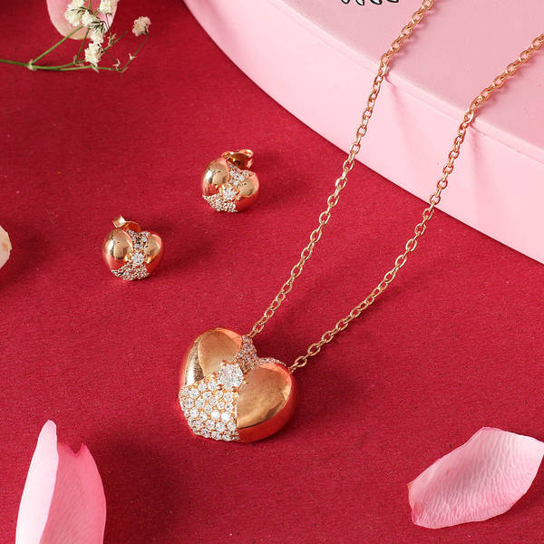 Rose Gold Finish Pendant and Earrings Set