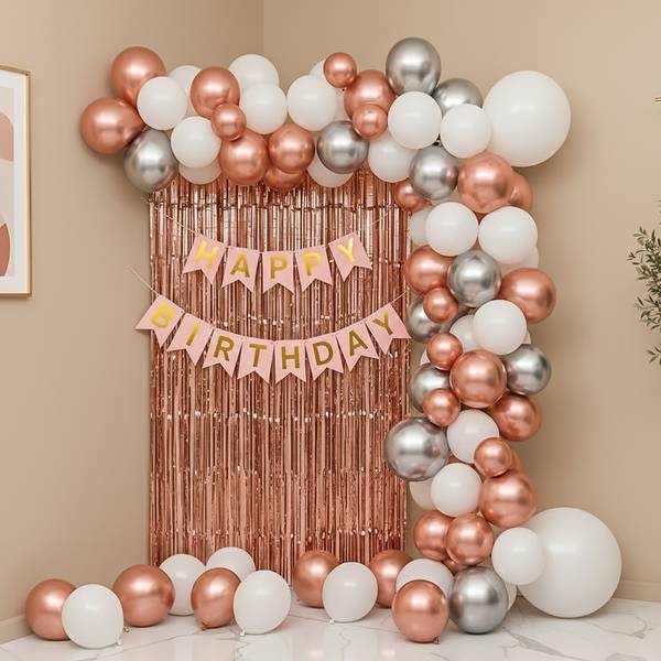Rose Gold & Silver Birthday Party Balloon