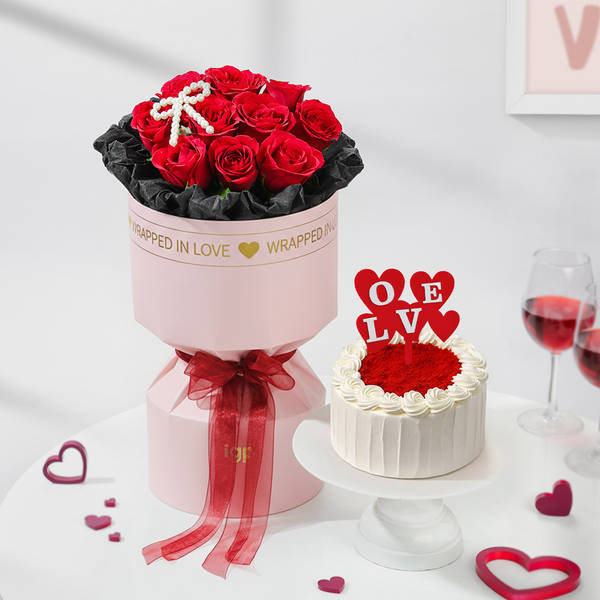 Roses And Cake Valentine's Day Gift Combo