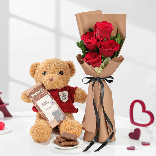 Roses, Teddy, And Chocolate Gift Hamper