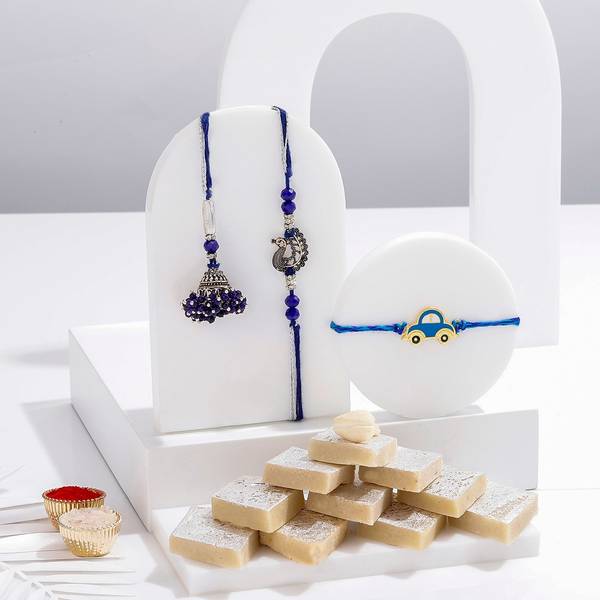Royal Blue Rakhis And Sweets Combo