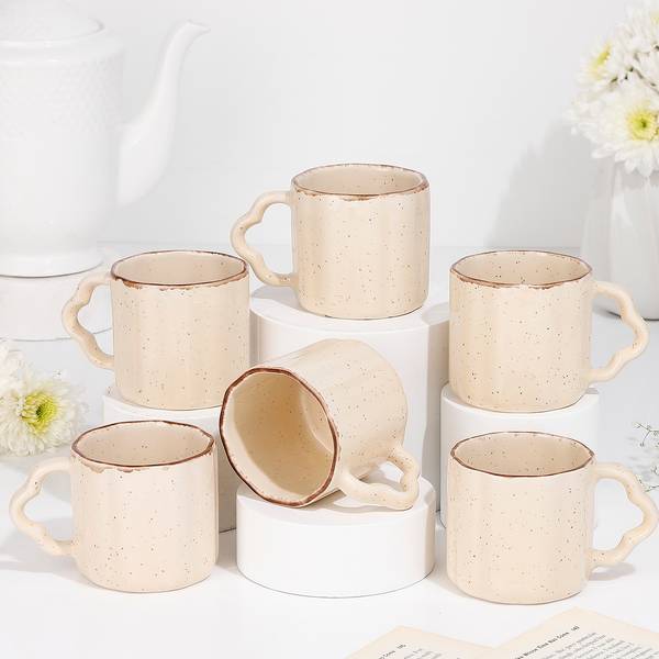 Rustic Charm Beige Mugs-Set Of 6