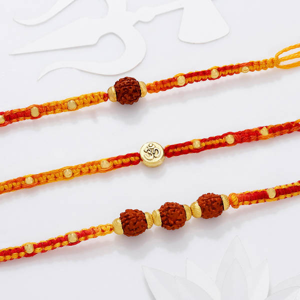 Sacred Knots Rudraksha And Om Rakhis - Set Of 3