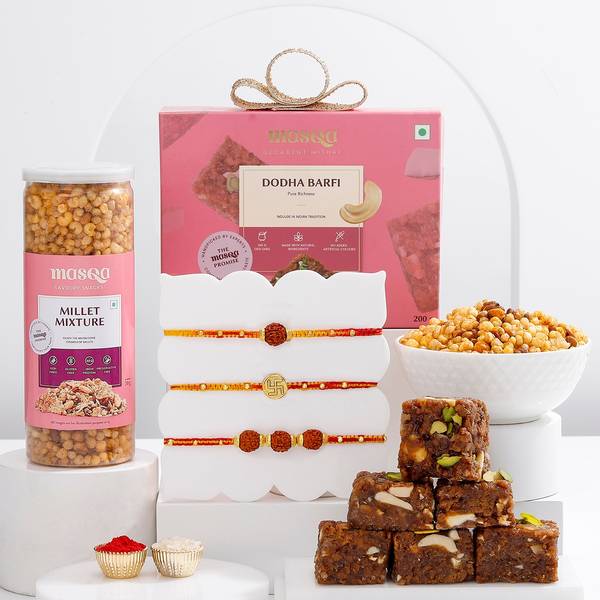 Sacred Rakhis And Dodha Barfi Hamper