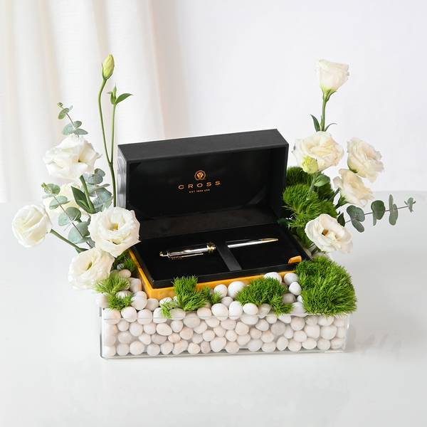Serene Floral Arrangement With Premium Pen