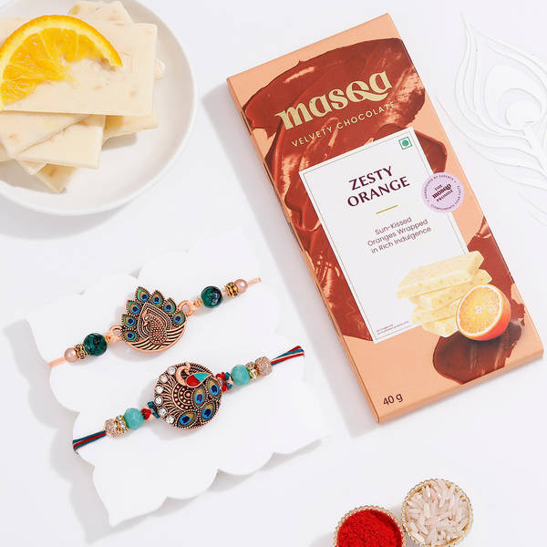 Set of 2 Peacock Meena Rakhi Hamper