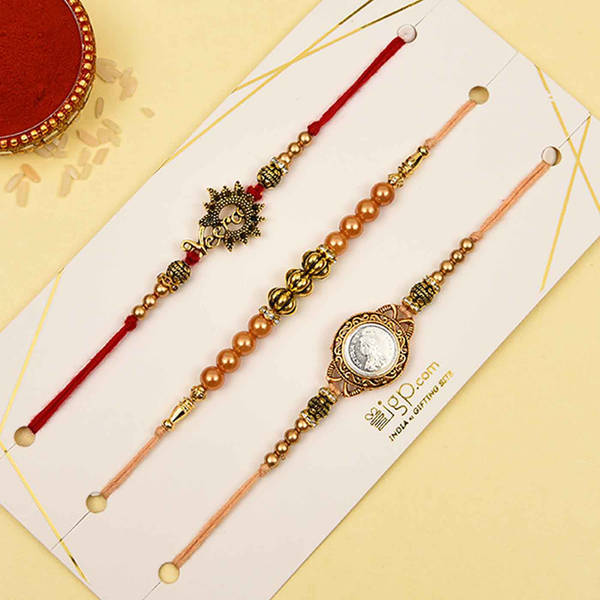 Set of 3 Antique Metallic Rakhi