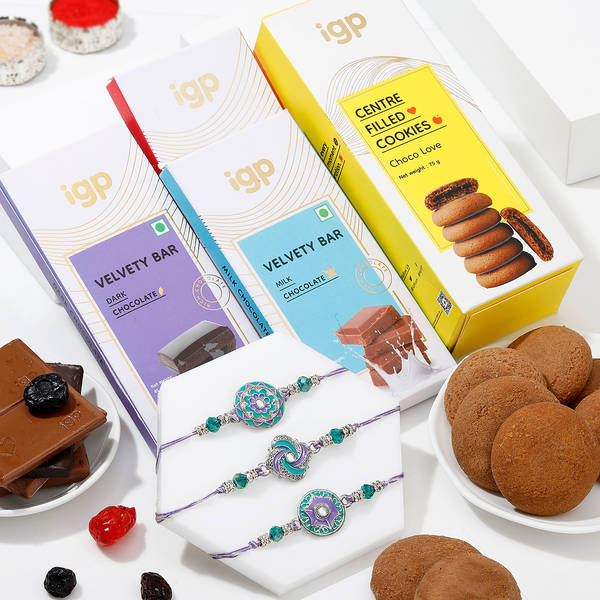 Set of 3 Meenawork and Choco Rakhi Set