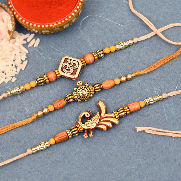Set of 3 Metallic Beaded Rakhi