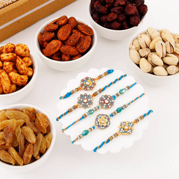 Set of 5 Tasteful Rakhi Hamper For Bhai