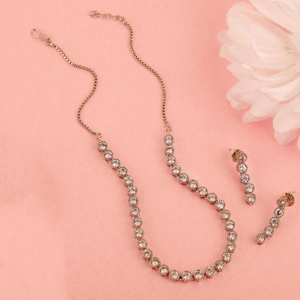 Single Line CZ Solitaire Necklace Set