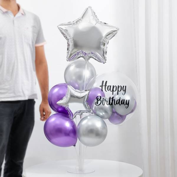 Sparkling Purple And Silver Birthday Balloon Decor