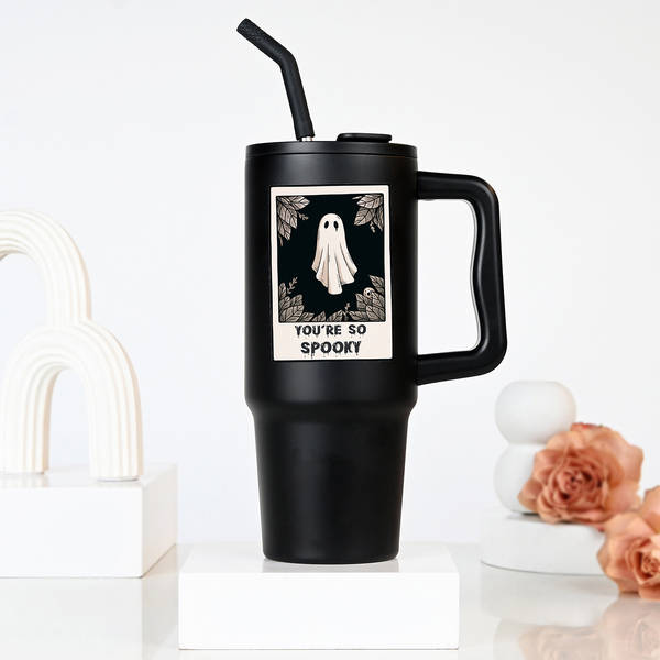 Spooky Chic Personalized Halloween Tumbler With Straw