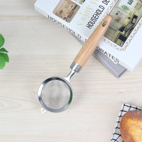 Stainless Steel Filter Spoon With Wooden Handle - Assorted - Single Piece