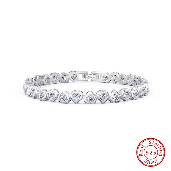 Sterling Silver Heart-Cut CZ Tennis Bracelet